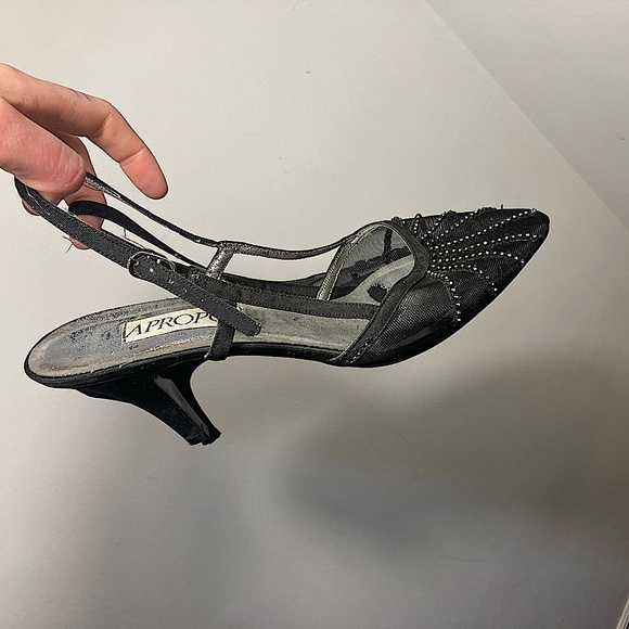 Black With Ankle Strap Beautiful Formal Dress Shoes Lace Low Heeled - Picture 5 of 10